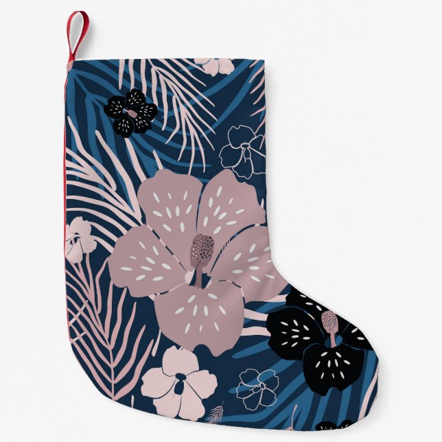 Petite Chaussette De Noël Fleurs tropicales Palm Texture Feuille (Devant)