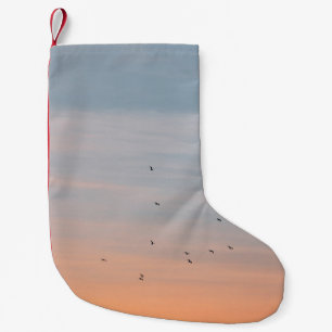 PETITE CHAUSSETTE DE NOËL FLOC D'OISEAU AUX SKIS BLEUS ET ORANGE