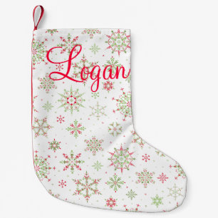Petite Chaussette De Noël Flocon de neige rouge et vert