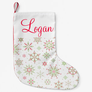 Petite Chaussette De Noël Flocon de neige rouge et vert