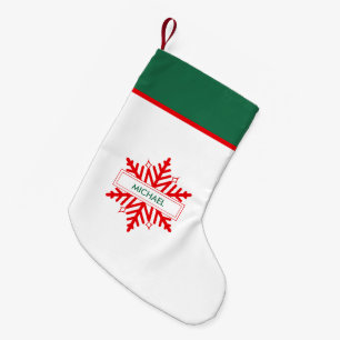Petite Chaussette De Noël Flocon de neige rouge Personnalisé vert & blanc