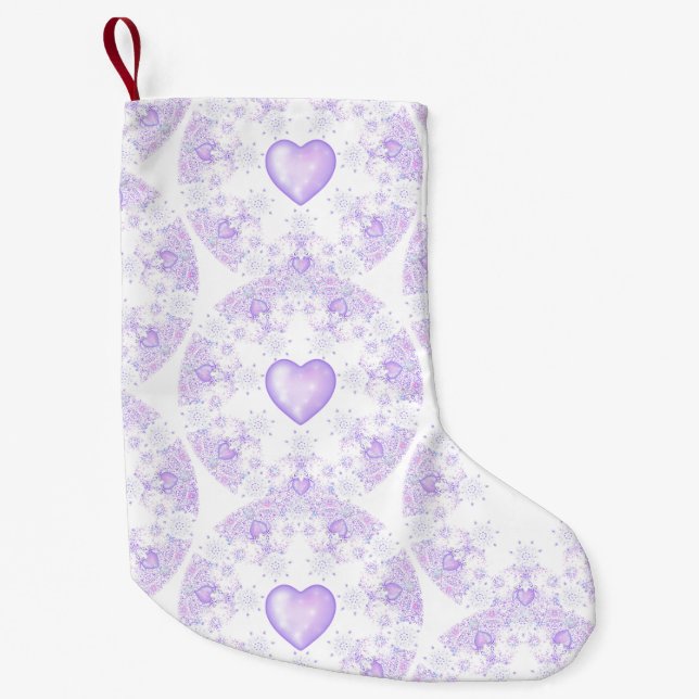 Petite Chaussette De Noël flocon de neige violet clair et coeur étincelant (Devant)