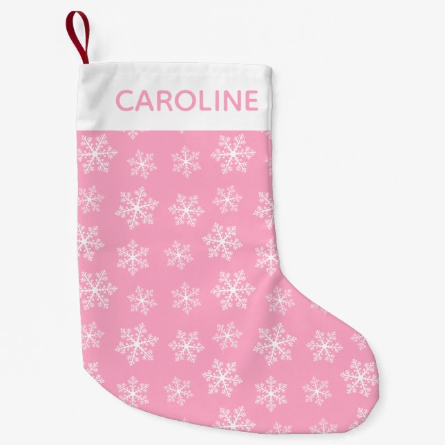 Petite Chaussette De Noël Flocon de Noël rose (Devant)