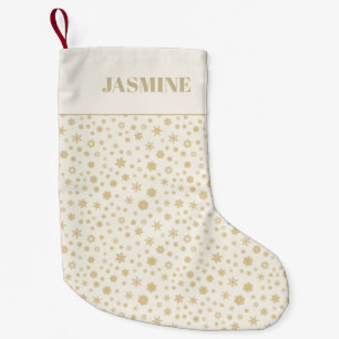 Petite Chaussette De Noël Flocons de neige de Noël en crème dorée personnali