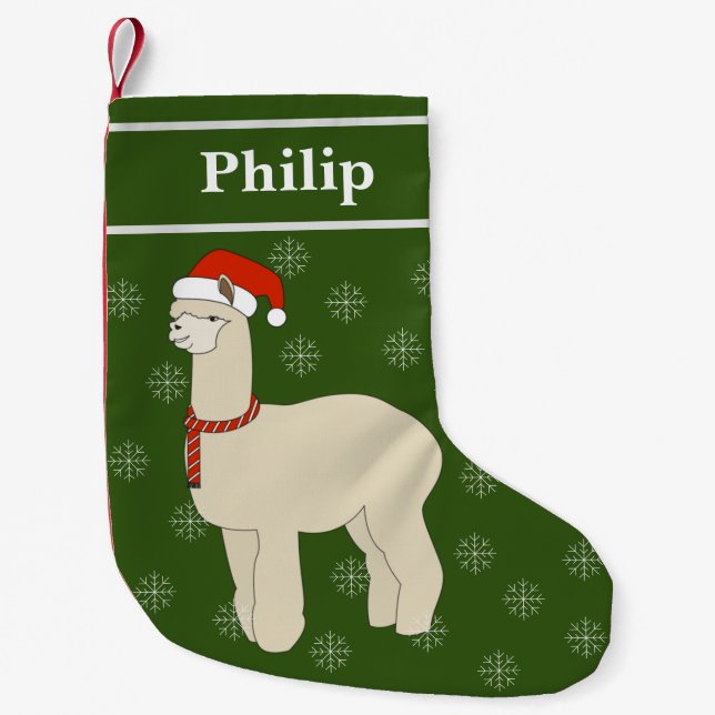 Petite Chaussette De Noël Flocons de neige de Noël Llama illusima Vert (Devant)