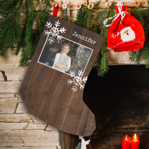Petite Chaussette De Noël Flocons de neige en bois rustique Noël personnalis