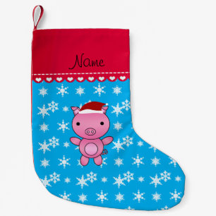 Petite Chaussette De Noël Flocons de neige nommés personnalisés de bleu de