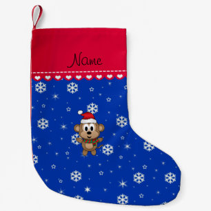 Petite Chaussette De Noël Flocons de neige nommés personnalisés de bleu de
