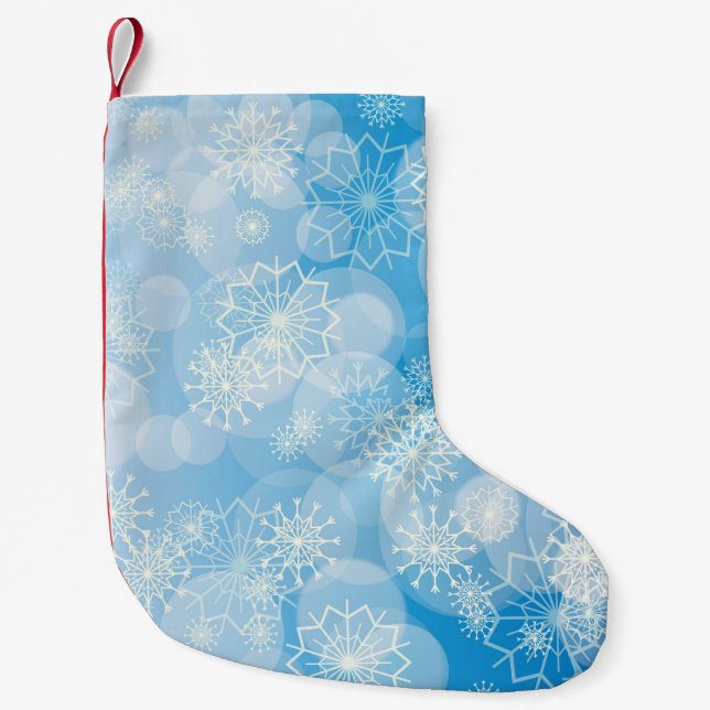 Petite Chaussette De Noël Flocons de Noël sur fond bleu  (Devant)