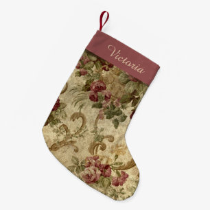 Petite Chaussette De Noël Floral de vin Vintage victorien avec nom