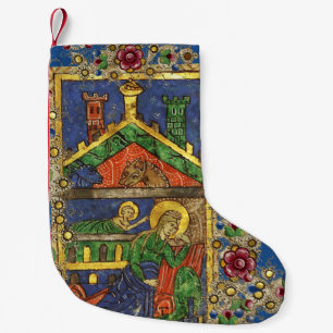 PETITE CHAUSSETTE DE NOËL FLORAL JAUNE D'OR, PARCHEMIN DE NOËL DE NATIVITÉ