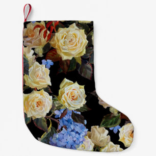 Petite Chaussette De Noël Floral motif moderne, roses blanches, hydrangée bl