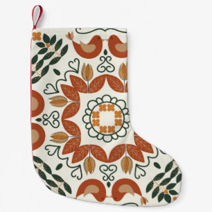 Petite Chaussette De Noël Floral naturel abstrait motif géométrique sur blan