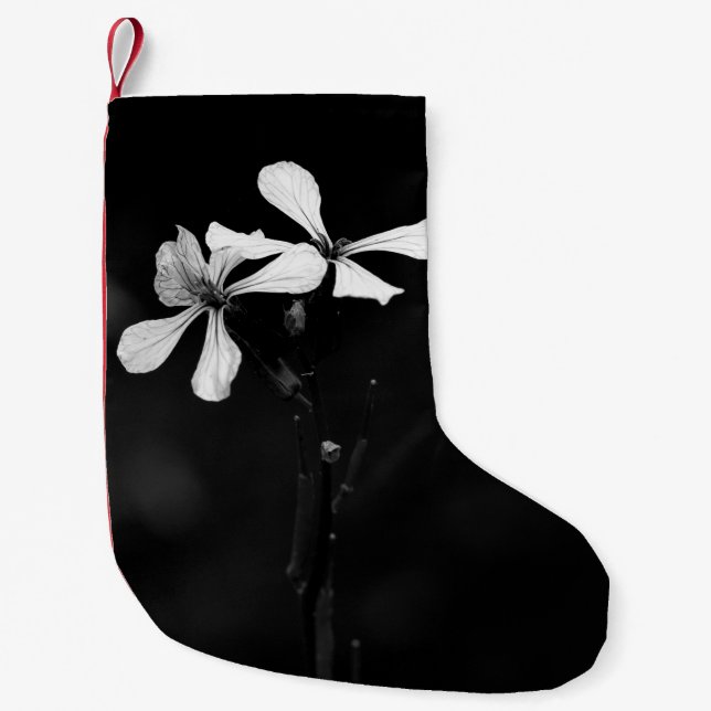 Petite Chaussette De Noël floral noir et blanc minimal (Devant)