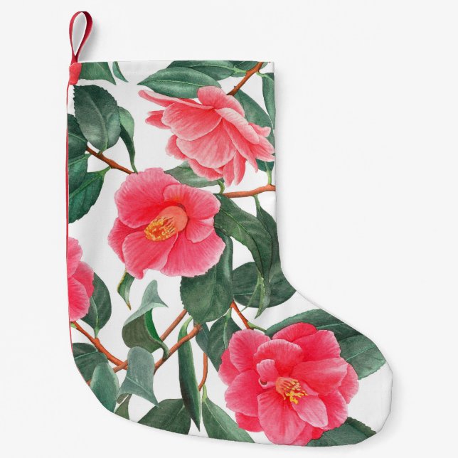 Petite Chaussette De Noël Floral sans couture motif, fleurs de camélia rouge (Devant)
