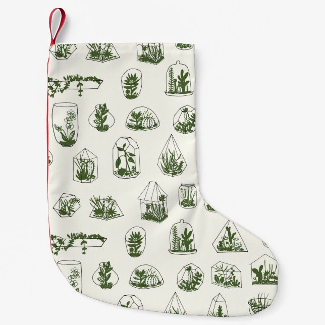 Petite Chaussette De Noël Florarium géométrique avec motif succulent.  (Devant)