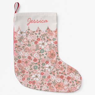 Petite Chaussette De Noël Flore rose pâle et brillant Personnalisé