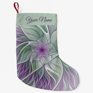 Petite Chaussette De Noël Flower Star Abstrait violet vert Fractal Art Nom