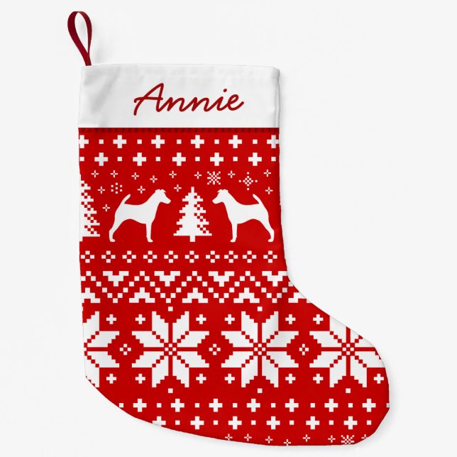 Petite Chaussette De Noël Fluent Fox Terrier Silhouettes Chiens de vacances  (Devant)