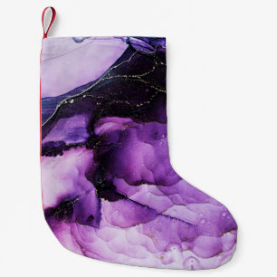 Petite Chaussette De Noël Fluid Art : violet et or luxe