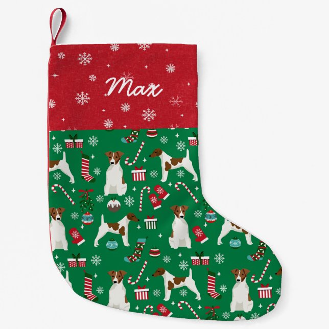 Petite Chaussette De Noël Fluide Fox Terrier Nom personnalisé Chien (Devant)