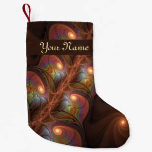 Petite Chaussette De Noël Fluorescent Abstrait moderne Brown Fractal Nom pro
