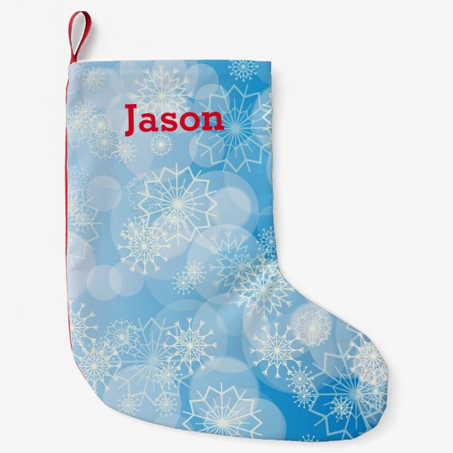 Petite Chaussette De Noël Fond de flocon de neige (Devant)