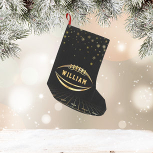 Petite Chaussette De Noël Football américain personnalisé noir et or