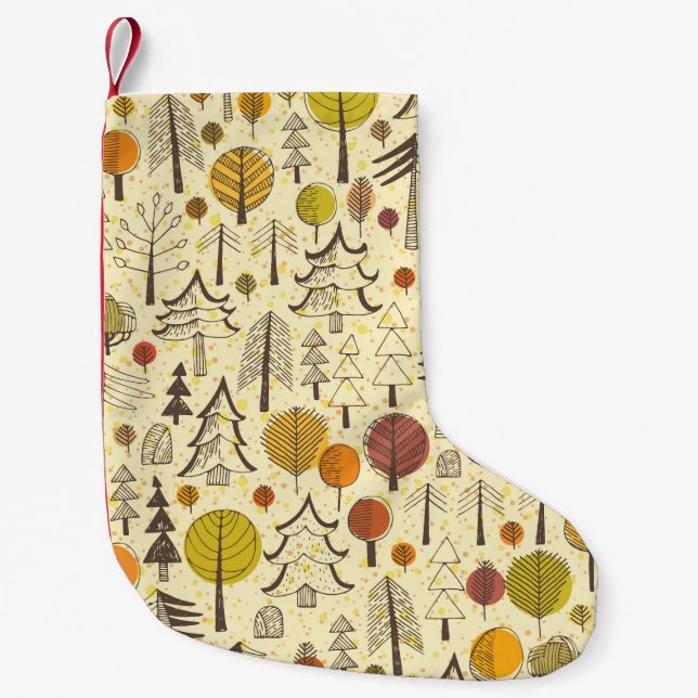 Petite Chaussette De Noël Forêt d'automne : Motif graphique transparent. (Devant)