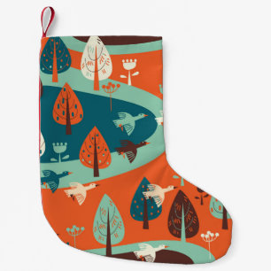 Petite Chaussette De Noël Forêt d'oies : Scène Vintage de la nature