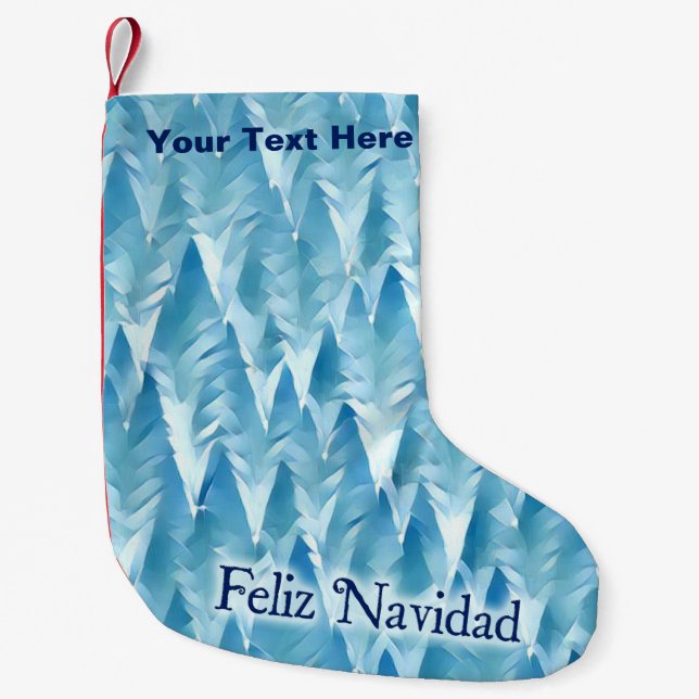 Petite Chaussette De Noël Forêt Fractale Bleue - Feliz Navidad (Devant)