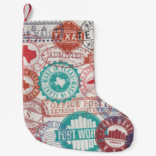 Petite Chaussette De Noël Fort Worth Texas Set de timbres. Timbre De Voyage.