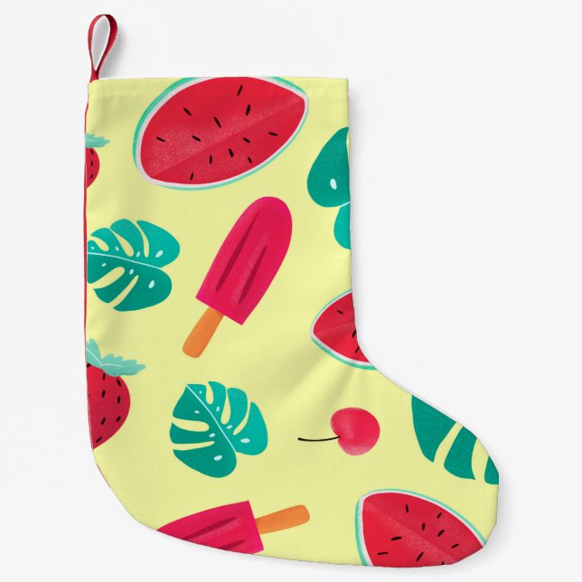 Petite Chaussette De Noël Fraise feuille (Devant)