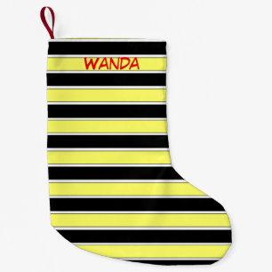 Petite Chaussette De Noël Frappes noires, jaunes et blanches
