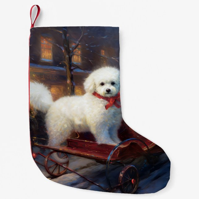 Petite Chaussette De Noël Frise de Bichon Frise Festin de Noël (Devant)