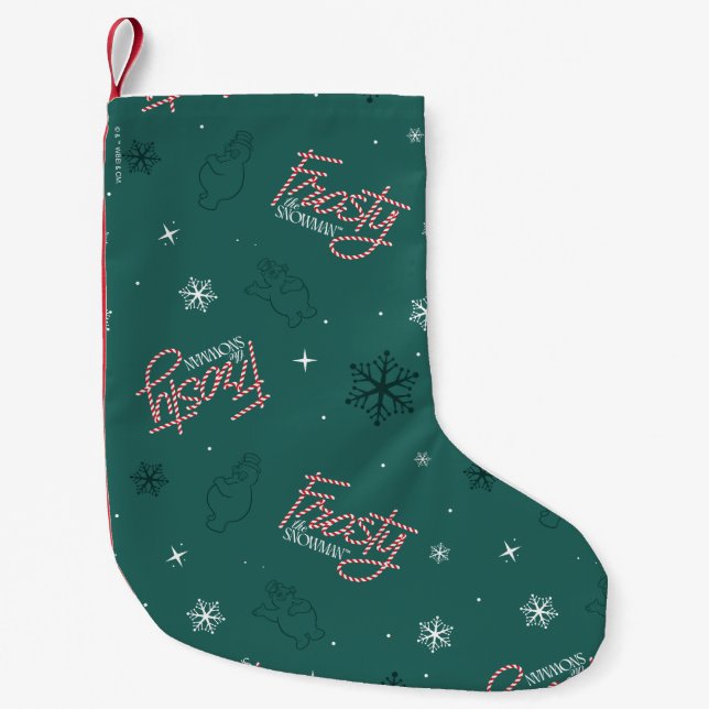 Petite Chaussette De Noël Frosty Snowman Green Snowflake Motif (Devant)