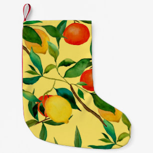 Petite Chaussette De Noël Fruits d'agrumes, motif d'aquarelle vibrante.