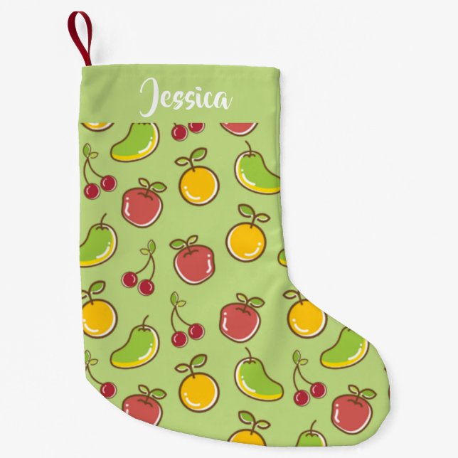 Petite Chaussette De Noël Fruits d'été frais motif vert (Devant)