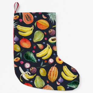 Petite Chaussette De Noël Fruits tropicaux : Aquarelle Motif Multifruit.
