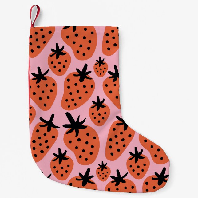 Petite Chaussette De Noël Fun fraise, design artisanal sans couture. (Devant)