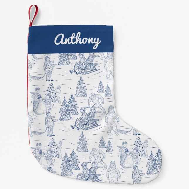 Petite Chaussette De Noël Funky Yeti Monsters Antique Motif de Toile d'hiver (Devant)