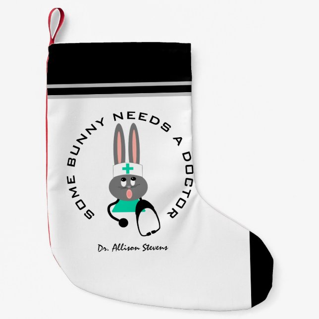 Petite Chaussette De Noël Funny Doctor Médicale Bunny White Personnalisé (Devant)