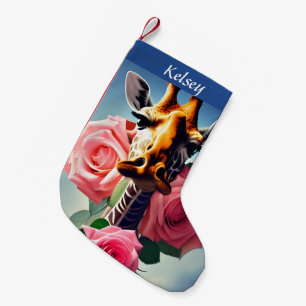 Petite Chaussette De Noël Funny Giraffe et Rose Surreal Personnalisé
