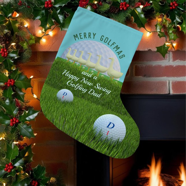 Petite Chaussette De Noël Funny Golf Thème Six Oies Noël Stocker (Merry Golfmas! There's 6 geese laying golf balls on this fun christmas stocking. Perfect for golfers)