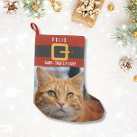 Petite Chaussette De Noël Funny Père Noël Chat Photo et nom Personnalisé<br><div class="desc">Votre chat va adorer ce stock de Noël amusant personnalisé juste pour lui. Ajoutez le nom de votre chaton à la ceinture rouge et noire de Père Noël et une photo ci-dessous. Mignonne et festive et beaucoup de place pour la tasse de chat ou des friandises. . . un stock...</div>