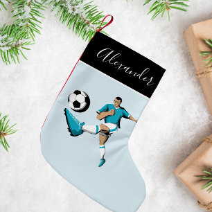 Petite Chaussette De Noël Garçon Jouer Soccer Joueur Ball Joueur Nom de l'en