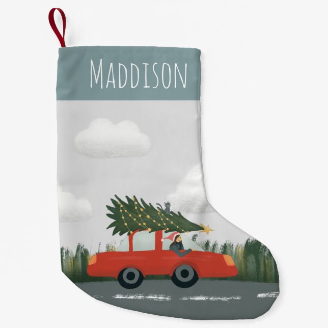 Petite Chaussette De Noël Garçons adorables Arbre de Noël Voiture et Chat En (Devant)