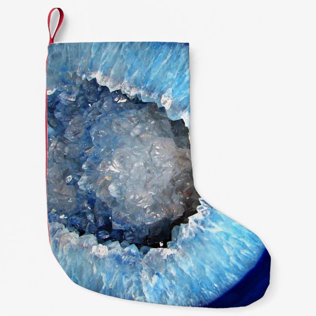 Petite Chaussette De Noël Géode cristal bleu tombé (Devant)
