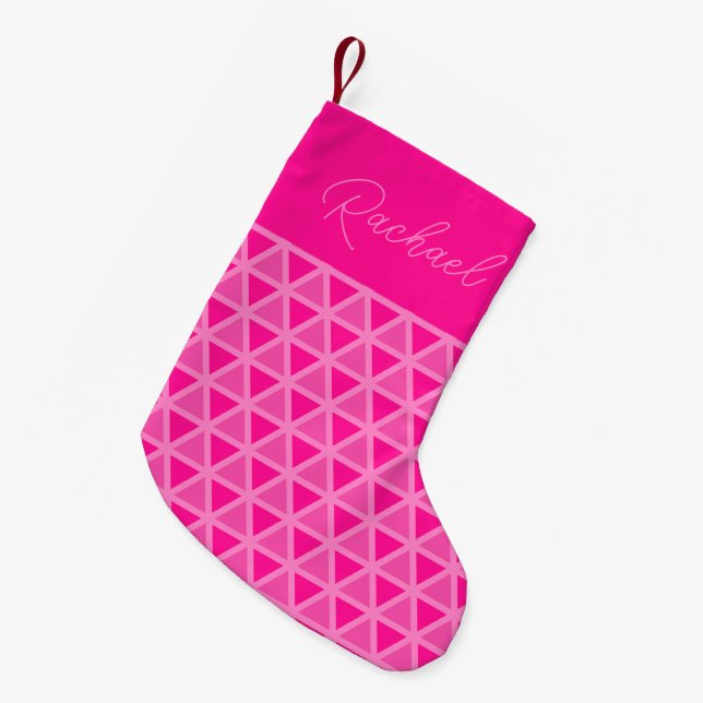 Petite Chaussette De Noël Géométrique rose chaud personnalisée (Devant (Accrochage))