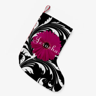 Petite Chaussette De Noël Gerbera rose de Fuchsia Daisy Fille noire/blanche